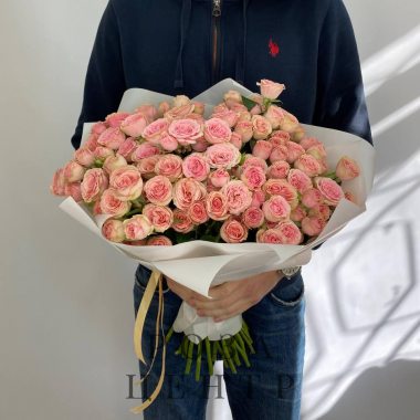 31 нежно-розовая кустовая пионовидная роза