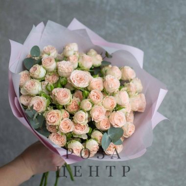 15 кустовых пионовидных роз в упаковке