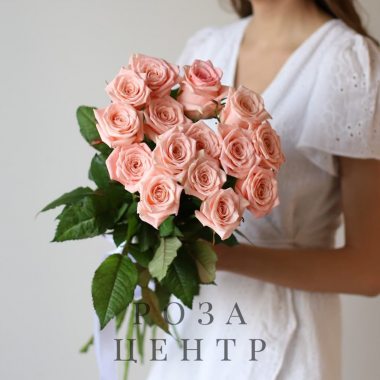 Нежно-розовые розы в ленту (15 шт) №1547