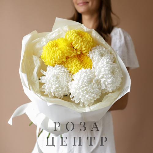 Одноголовые хризантемы в нежном оформлении №1747 Одноголовые хризантемы в нежном оформлении №1747