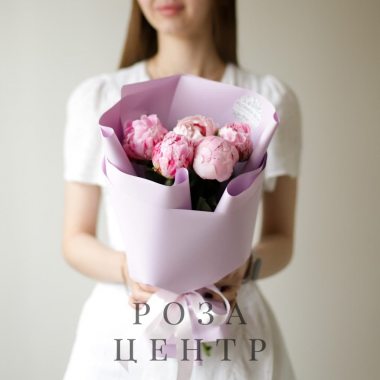 Пионы розовые в оформлении (5 шт) №1687