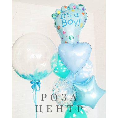 Букет воздушных шаров новорожденному с Баблс-шаром № 93