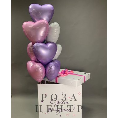 Коробка-сюрприз с воздушными шарами Пастель сатин