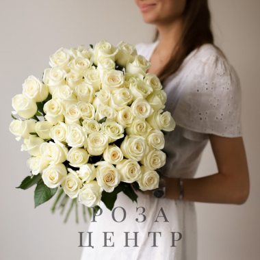 Розы белые в ленту (51 шт) №1731